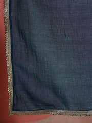 Teal Blue Saree embellished with lace & Unstitched blouse