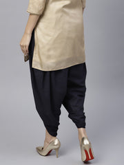 Navy blue ankle length cotton dhoti pant
