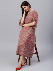 Floral multi Printed A-Line Kurta with Keyhole neck and 3/4 sleeves