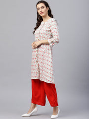 Multi colored kurta with half sleeves and v-neck