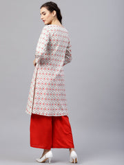 Multi colored kurta with half sleeves and v-neck