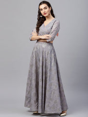 Silver grey printed set of blouse and skirt