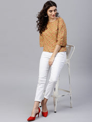 Multi Printed top with round neck and 3/4 flared sleeves