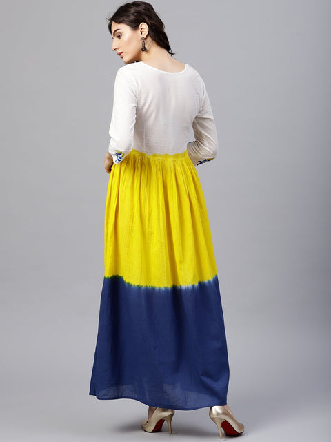 Multi Colored Ombre dyed maxi dress with round neck and 3/4 sleeves