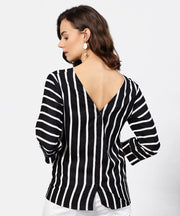 Black striped 3/4th sleeve shirt style top