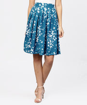 Blue butterfly printed box pleated skirt