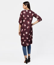 Aasi - House of Nayo solid V-neck Cream Top with Floral Printed Loose-fit 3/4th sleeves Open style Cape