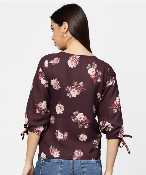 Round Neck Floral Printed 3/4th sleeves Top