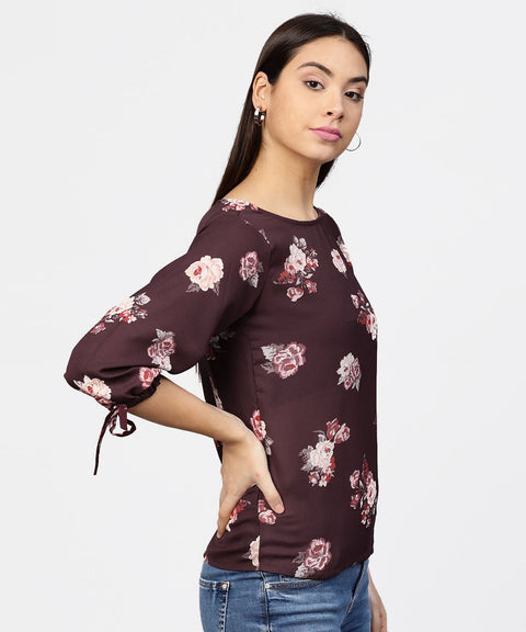 Round Neck Floral Printed 3/4th sleeves Top