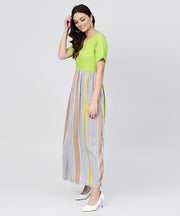 Green Colored Maxi dress with round neck and Half sleeves