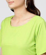 Green Colored Maxi dress with round neck and Half sleeves