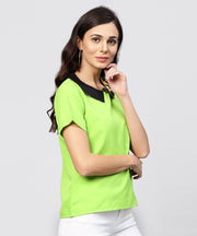 Parrot green top with half sleeves and collar