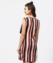 Multi striped Sleeveless Dress with Round neck