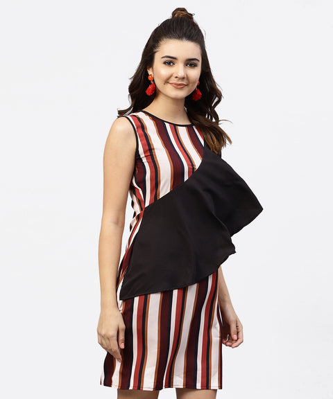 Multi striped Sleeveless Dress with Round neck