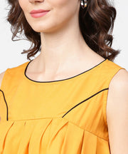 Yellow crepe sleeveless pleated tops