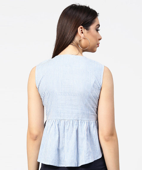 Blue striped cotton sleeveless front open top