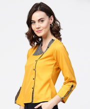Yellow full sleeve crepe front open tops