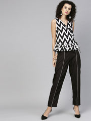 Women Black & White Printed Top with Trouser