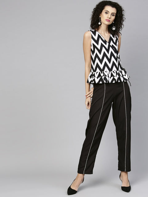 Women Black & White Printed Top with Trouser