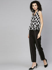 Women Black & White Printed Top with Trouser