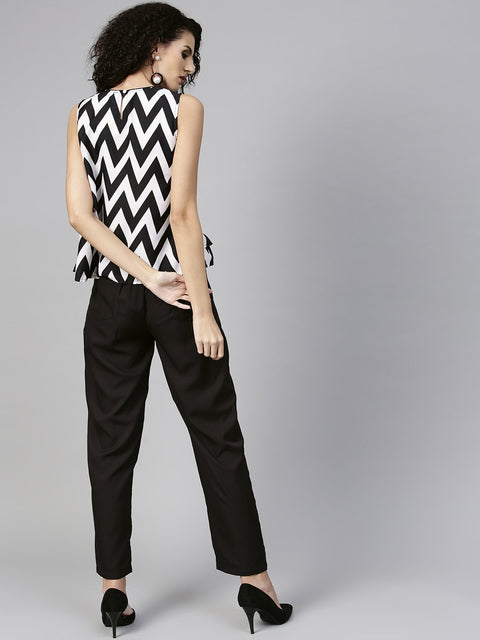 Women Black & White Printed Top with Trouser