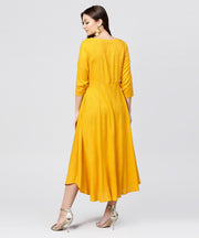 Yellow Round neck Embroidered full sleeves Rayon maxi dress