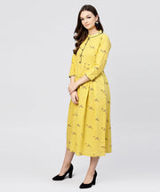 Mustard Full Sleeves Cotton Maxi dress with Madarin collar and front Placket