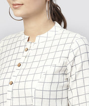 white checked Printed panelled cut A-line kurta with Madarin collar and Front placket