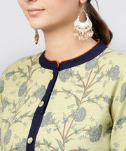 Pastel Green Printed Panelled khadi Kurta with Madarin Collar and front Placket