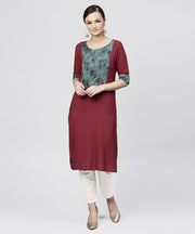 Red kurta with half sleeves and Front yoke