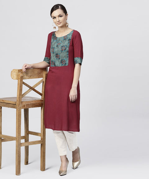 Red kurta with half sleeves and Front yoke