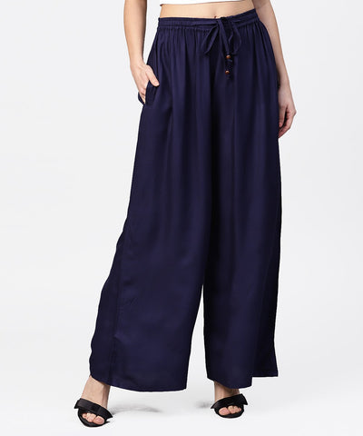 Navy blue Ankle length flared Palazzo