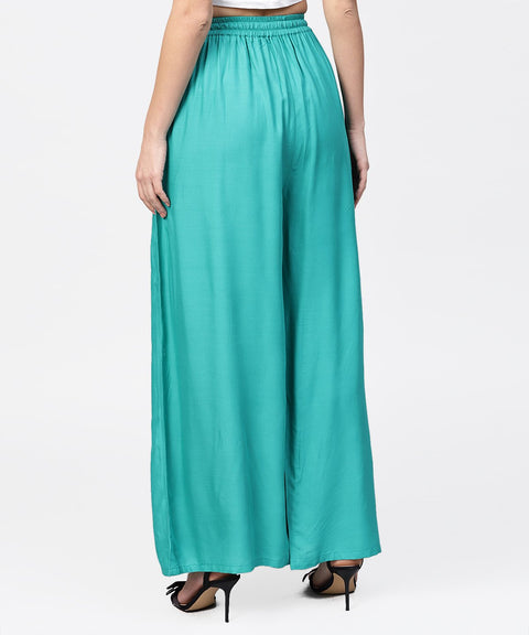 Turquoise blue flared ankle length palazzo