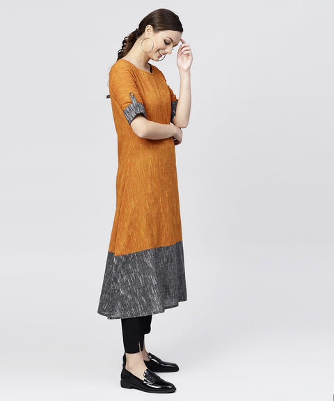 Multi colored Kurta with Round Neck and 3/4 sleeves