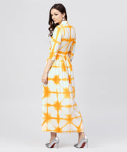 Multi tie and dyed shirt Collar maxi dress with box pleats and 3/4 sleeves