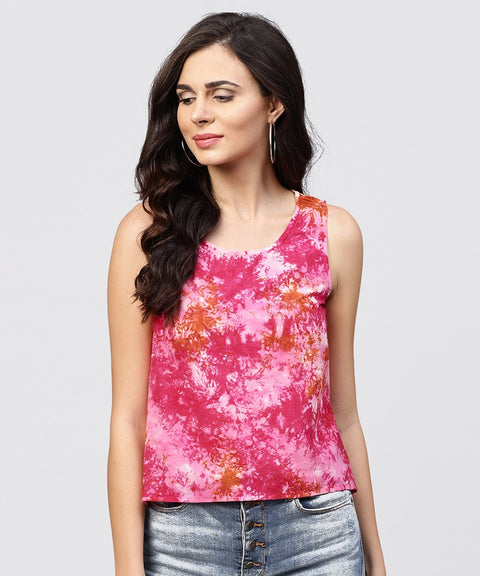 Pink colored Sleeveless top with round neck