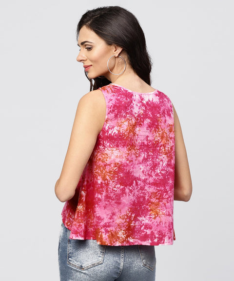 Pink colored Sleeveless top with round neck