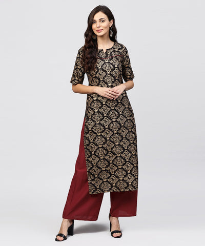 Half slevees Round neck cotton printed kurta with ankle length Palazzo
