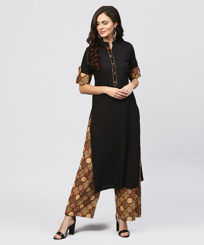 Madarin collar and front placket cotton Kurta with ankle length printed Palazzo