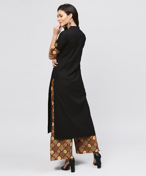Madarin collar and front placket cotton Kurta with ankle length printed Palazzo