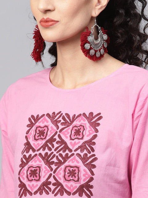 Pink Ombre dyed half sleeve A-line kurta with pink ankle length palazzo