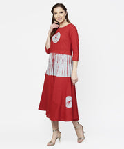 Red tye dye 3/4th sleeve cotton maxi dress