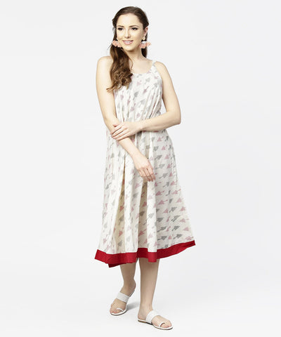 Off white printed sleeveless cotton A-line dress