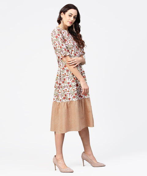 Multi printed half sleeve cotton A-line dress