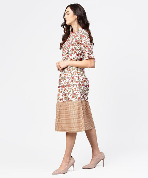 Multi printed half sleeve cotton A-line dress