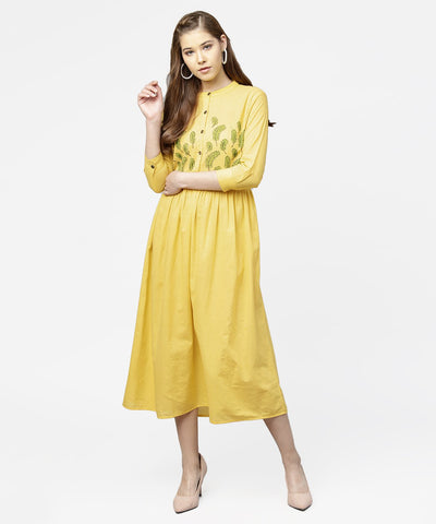 Women Yellow Solid A-Line Dress