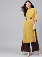 Aasi - House of Nayo Yellow printed half sleeve cotton straight kurta