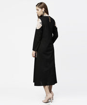 Black 3/4th sleeve cotton maxi dress with double pocket