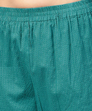 Blue printed half sleeve cotton kurta with straight ankle length pallazo