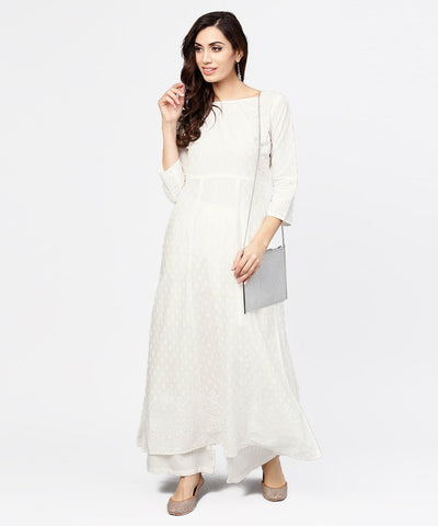 Off White Printed 3/4th sleeve cotton kurta with ankle length Palazzo